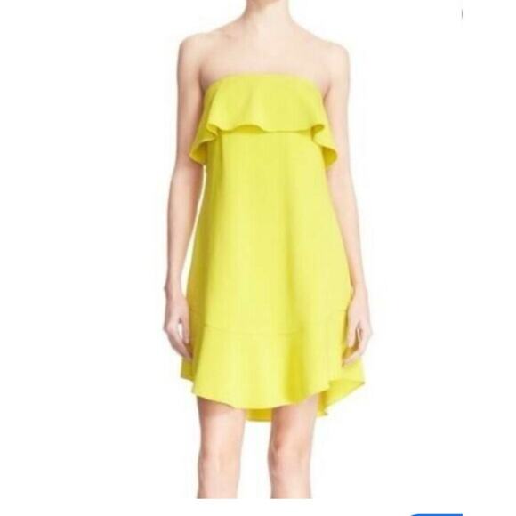 A.L.C. Women Yellow Romy Popover Strapless Ruffle Trim Mini Dress Size 2 1754 - Picture 1 of 8